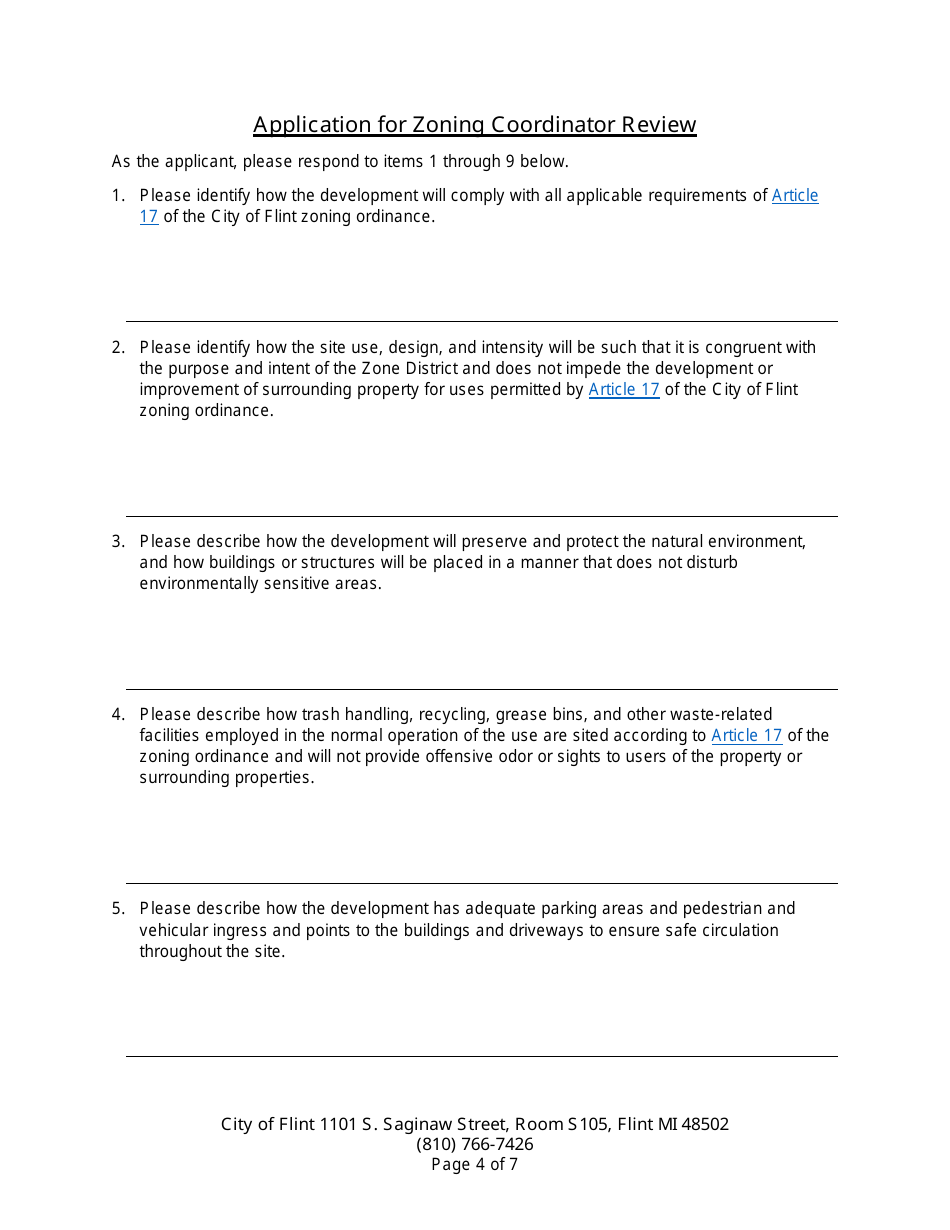 Application for Zoning Coordinator Review (Administrative Review) - City of Flint, Michigan, Page 4