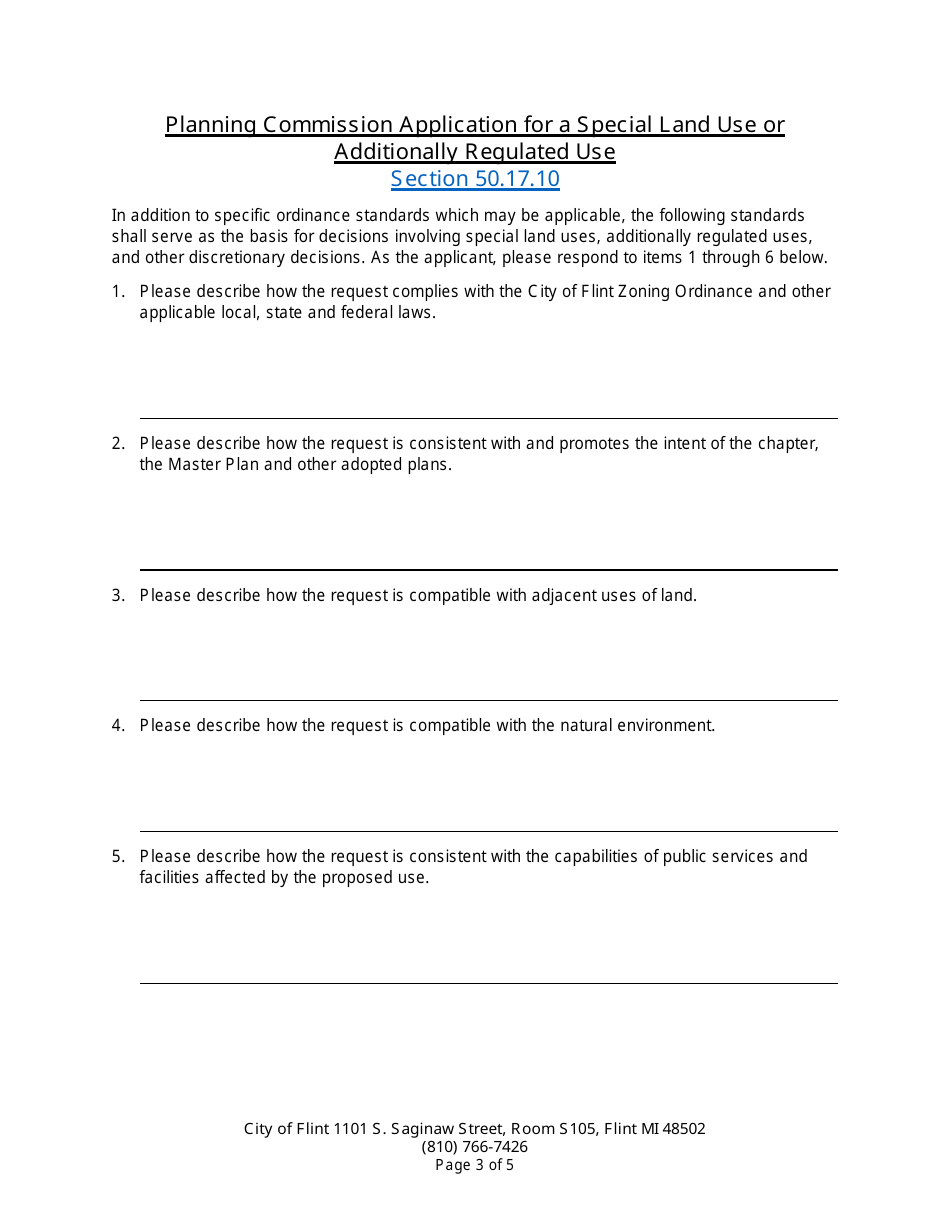 Application for Special Land Use / Additionally Regulated Uses (Does Not Include Marihuana Uses) - City of Flint, Michigan, Page 3