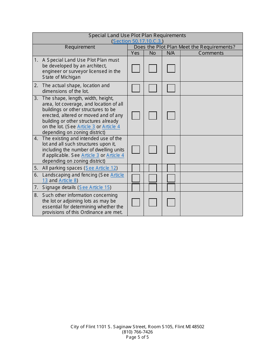 Application for Special Land Use / Additionally Regulated Uses (Does Not Include Marihuana Uses) - City of Flint, Michigan, Page 5