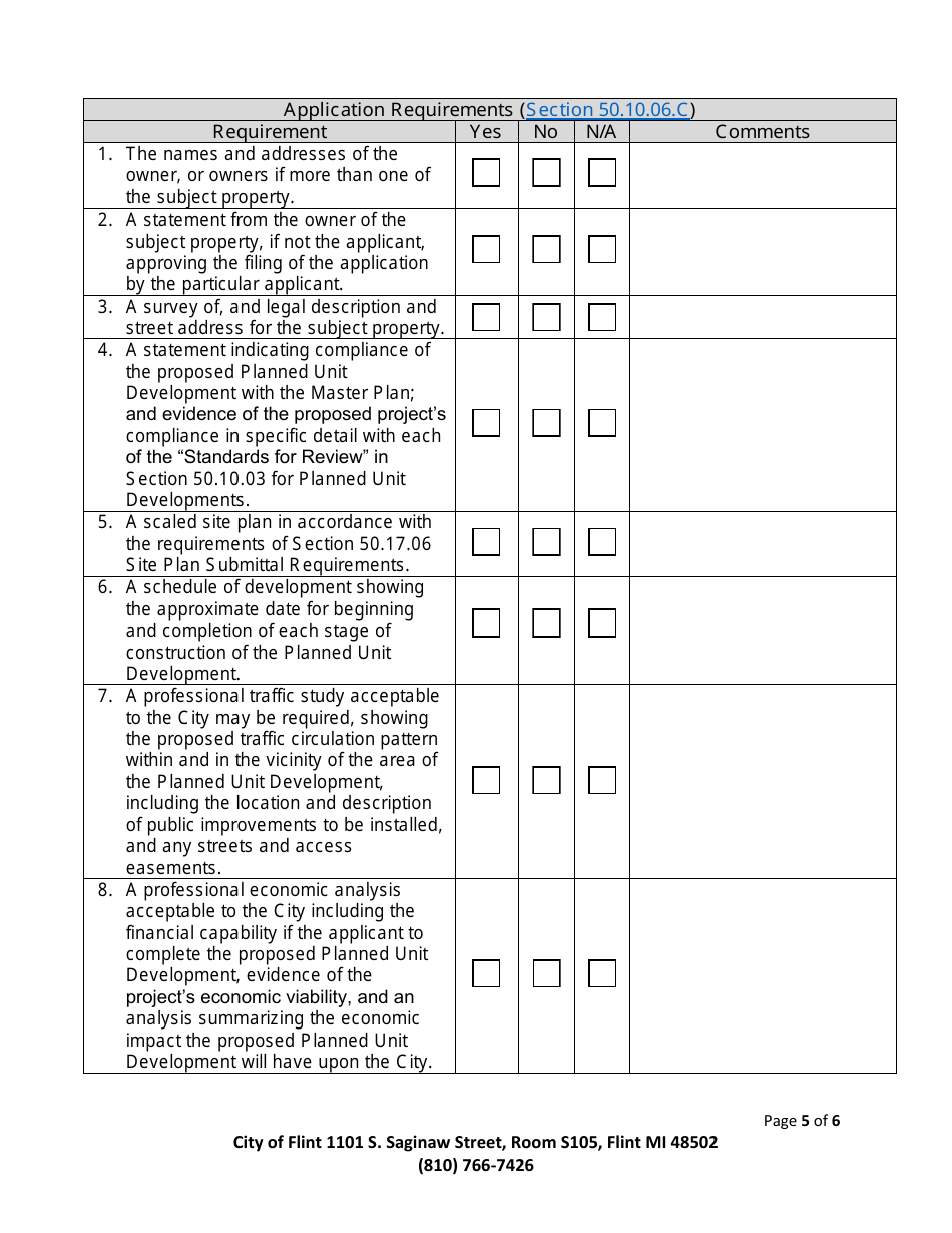 City of Flint, Michigan Application for Planned Unit Development Fill Out, Sign Online and