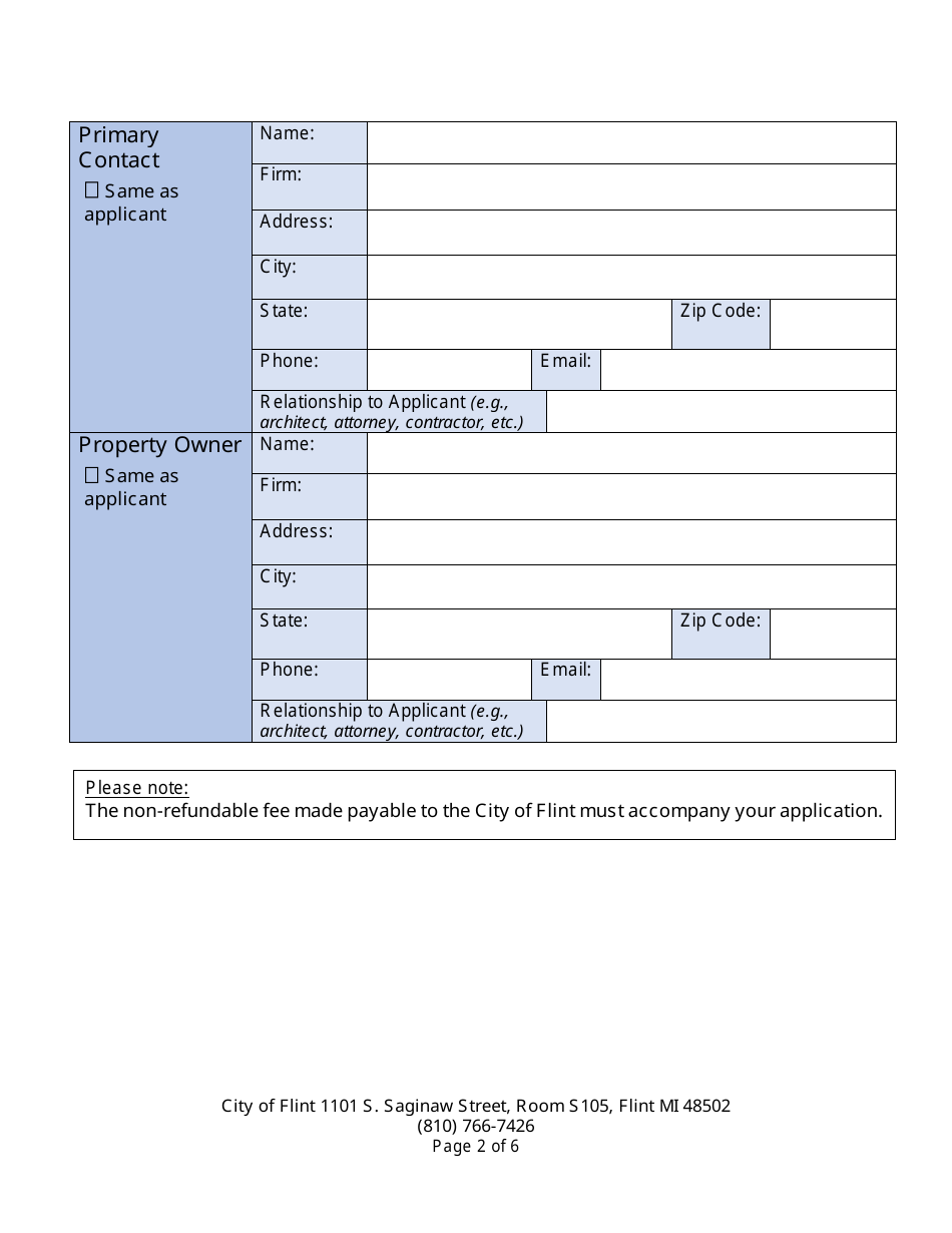 Application for Use Variance, Non-use Variance, or Exception - City of Flint, Michigan, Page 2