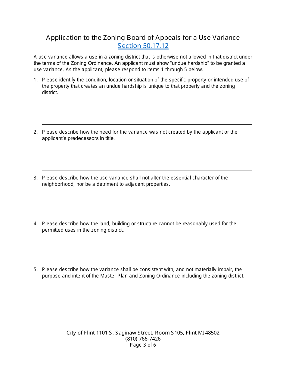 Application for Use Variance, Non-use Variance, or Exception - City of Flint, Michigan, Page 3