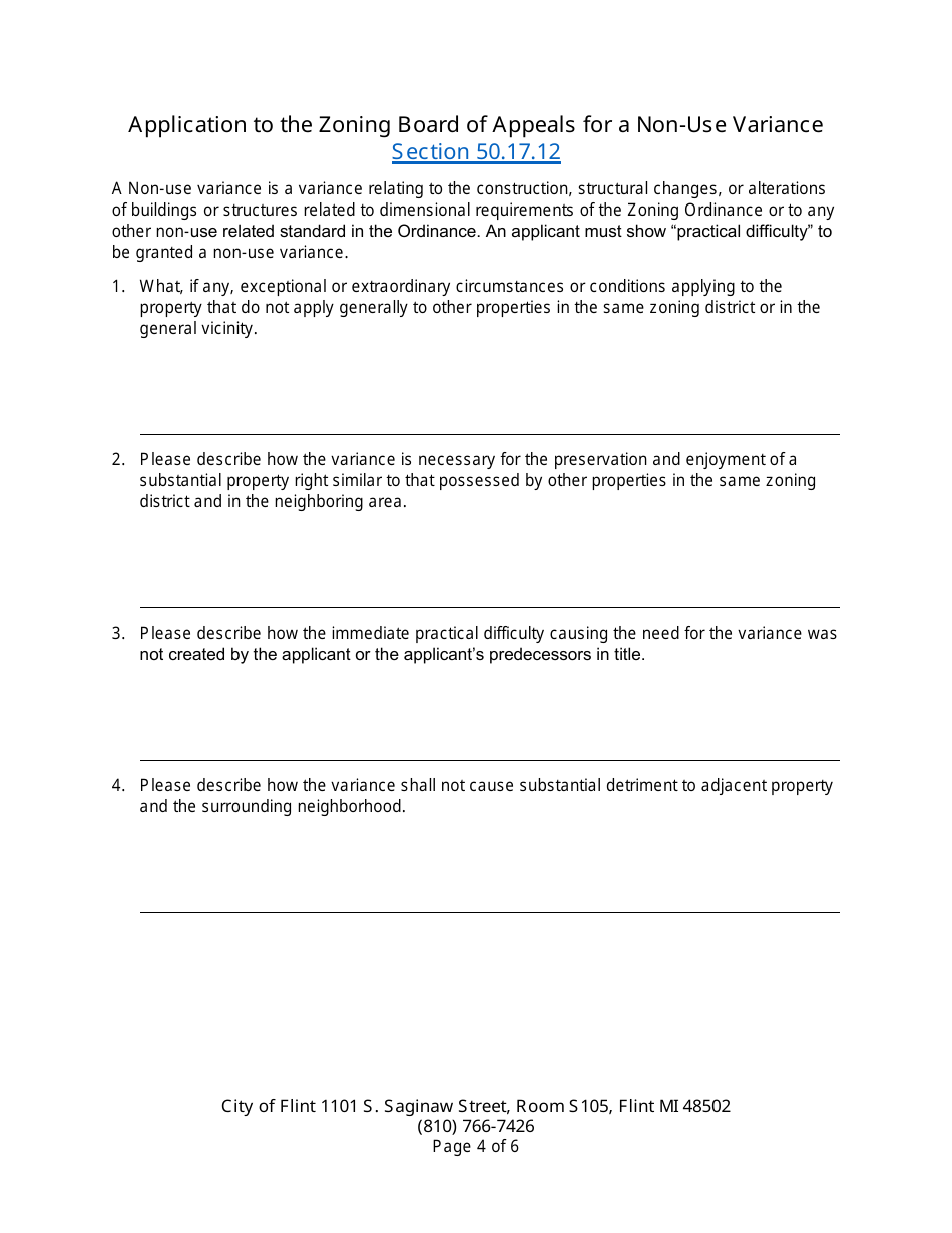 Application for Use Variance, Non-use Variance, or Exception - City of Flint, Michigan, Page 4