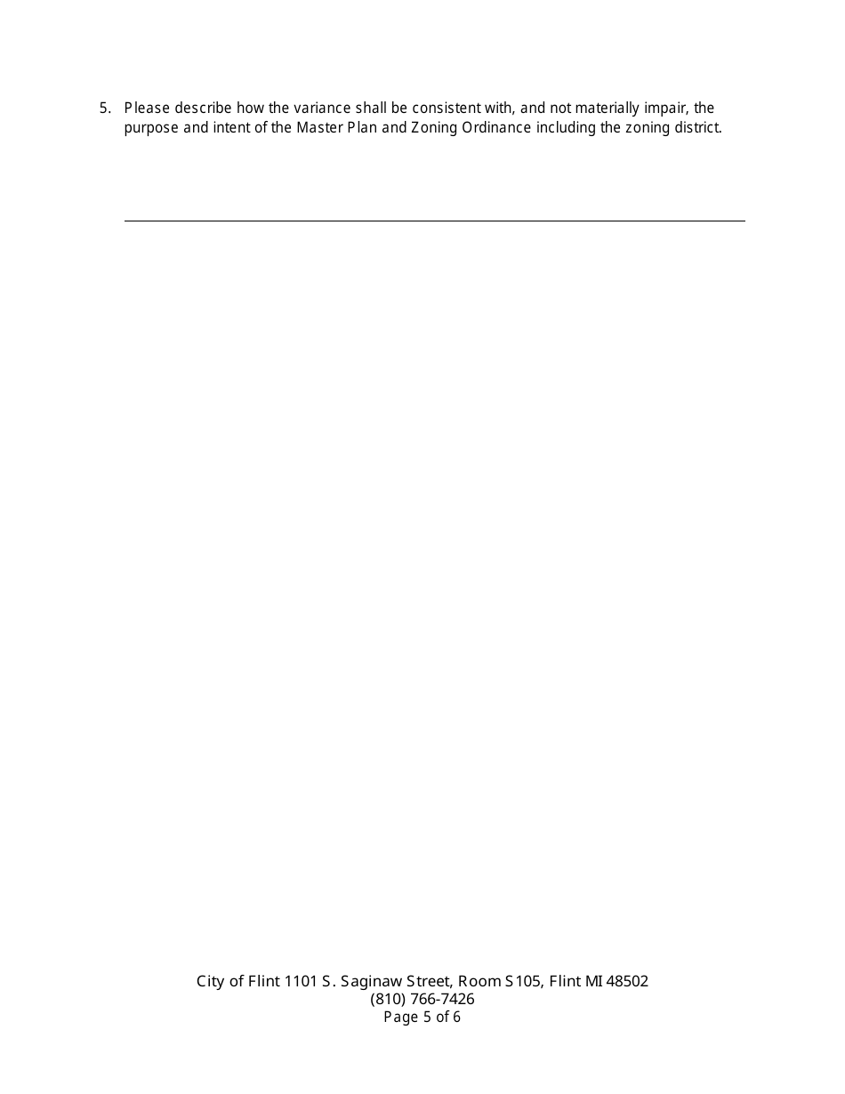 Application for Use Variance, Non-use Variance, or Exception - City of Flint, Michigan, Page 5