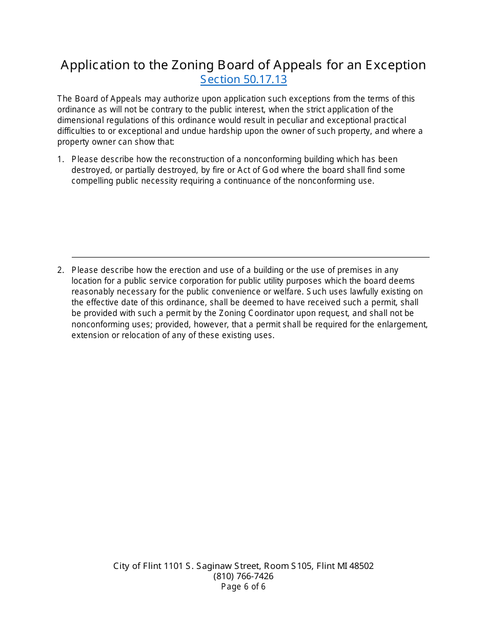 Application for Use Variance, Non-use Variance, or Exception - City of Flint, Michigan, Page 6