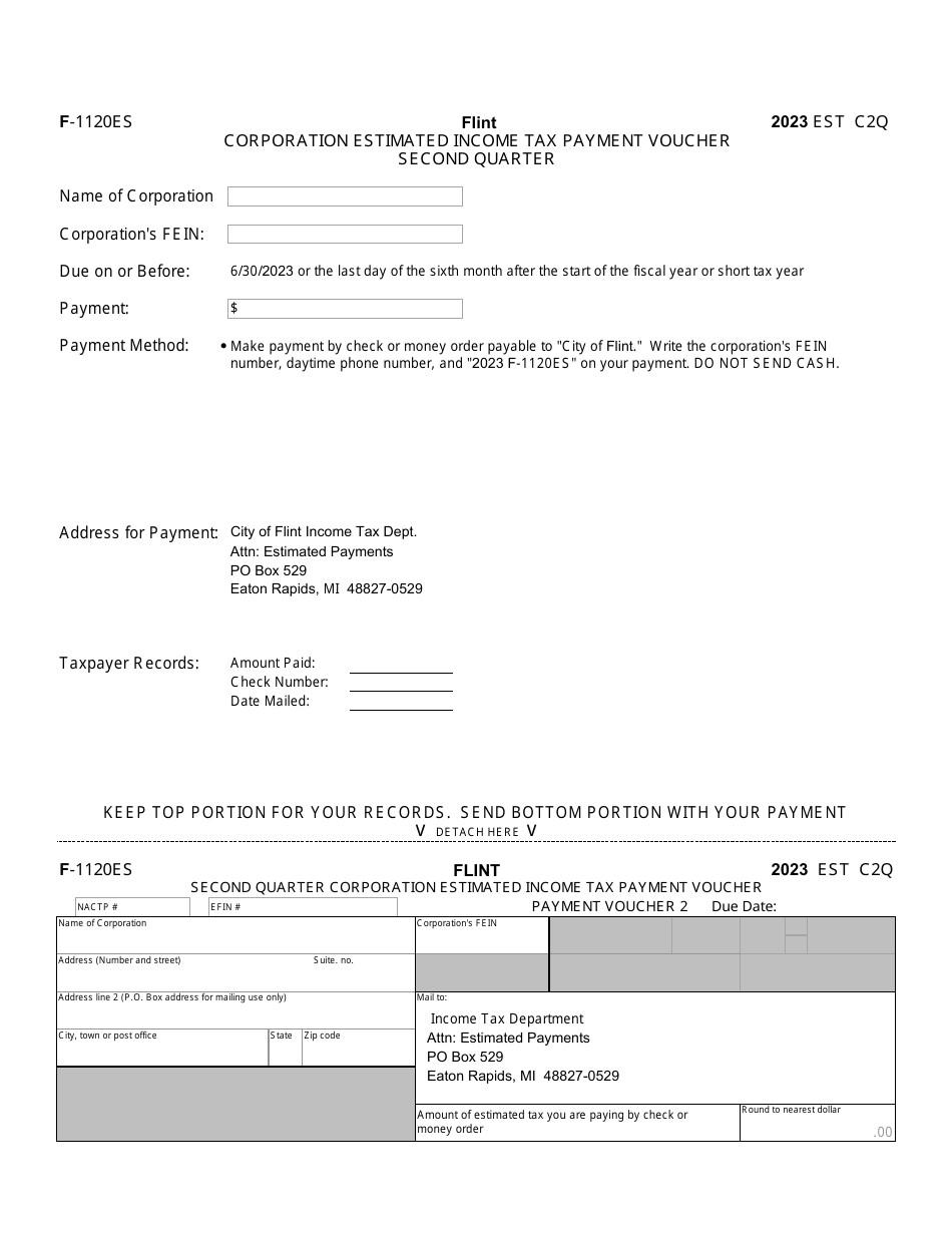 Form F-1120ES Corporation Estimated Income Tax Payment Voucher - City of Flint, Michigan, Page 4