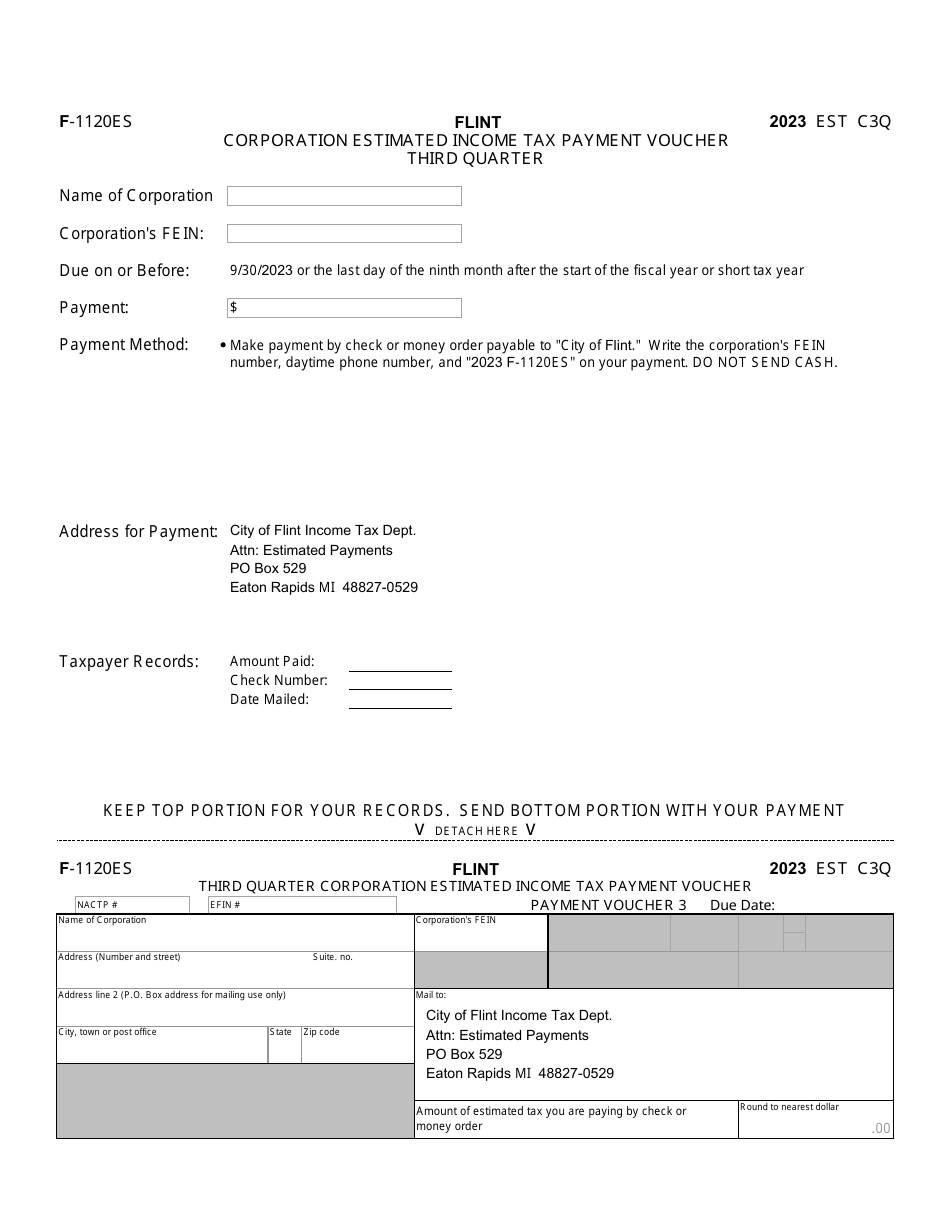 Form F-1120ES Corporation Estimated Income Tax Payment Voucher - City of Flint, Michigan, Page 5