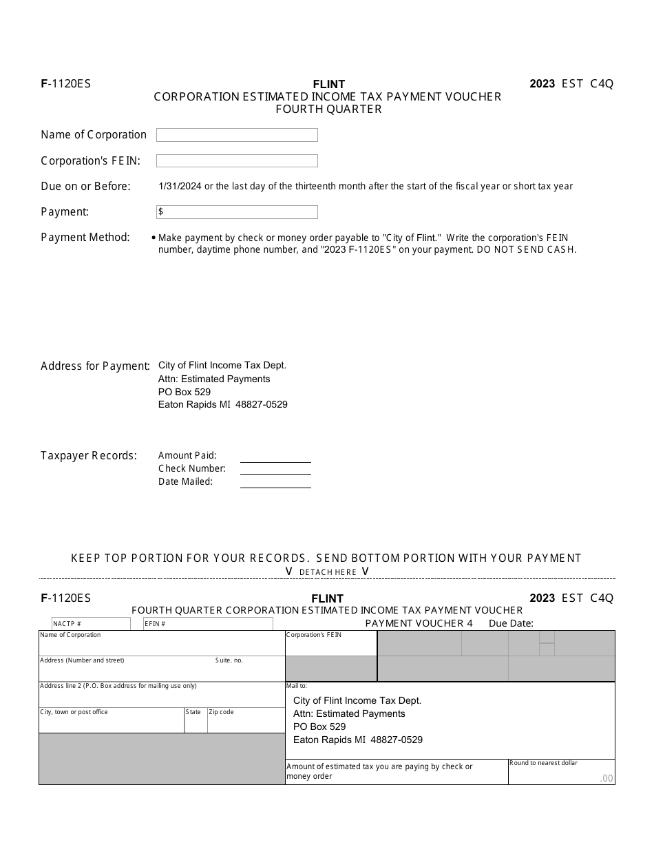 Form F-1120ES Corporation Estimated Income Tax Payment Voucher - City of Flint, Michigan, Page 6