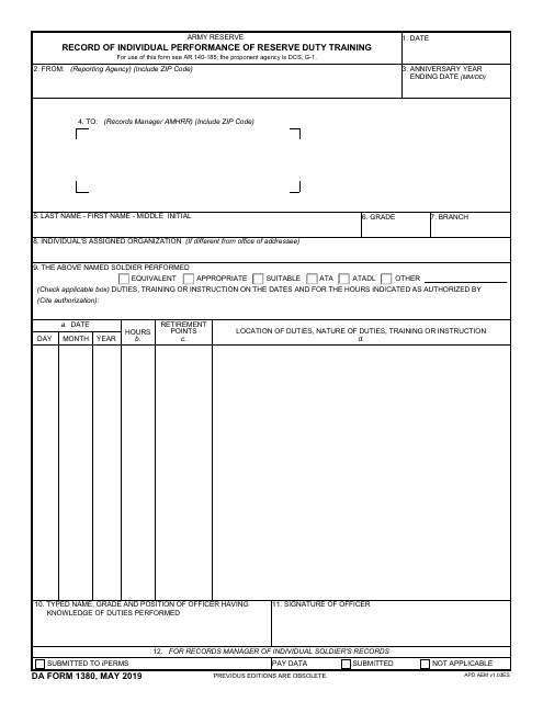 DA Form 1380  Printable Pdf