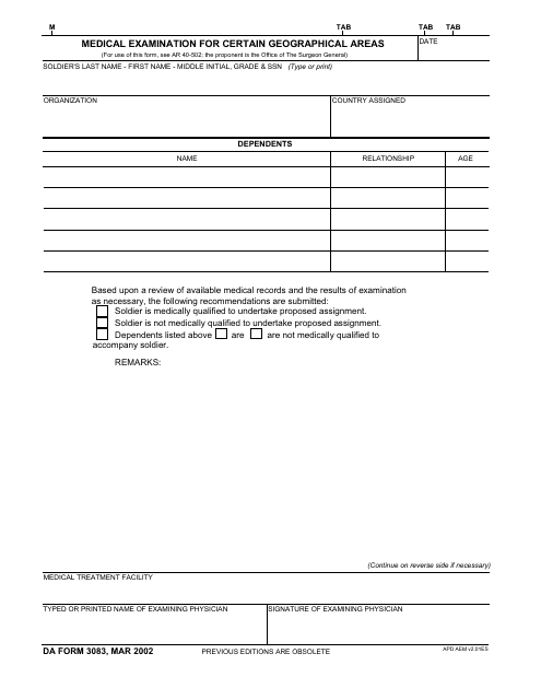 DA Form 3083  Printable Pdf