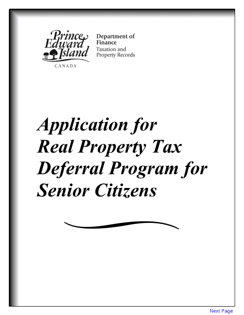 Form 11PT15-30651 Application for Real Property Tax Deferral Program for Senior Citizens - Prince Edward Island, Canada