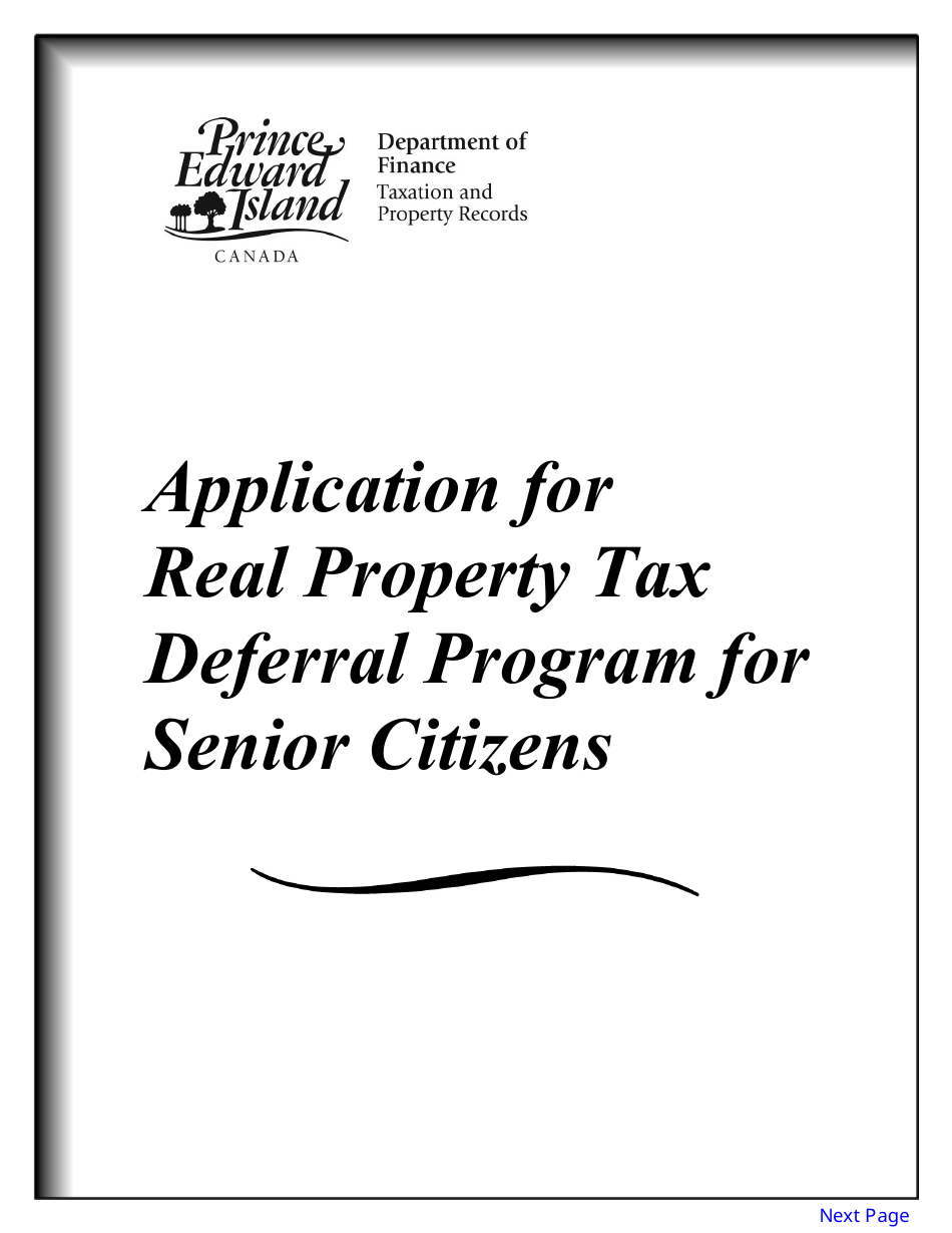 Form 11PT15-30651 Application for Real Property Tax Deferral Program for Senior Citizens - Prince Edward Island, Canada, Page 1