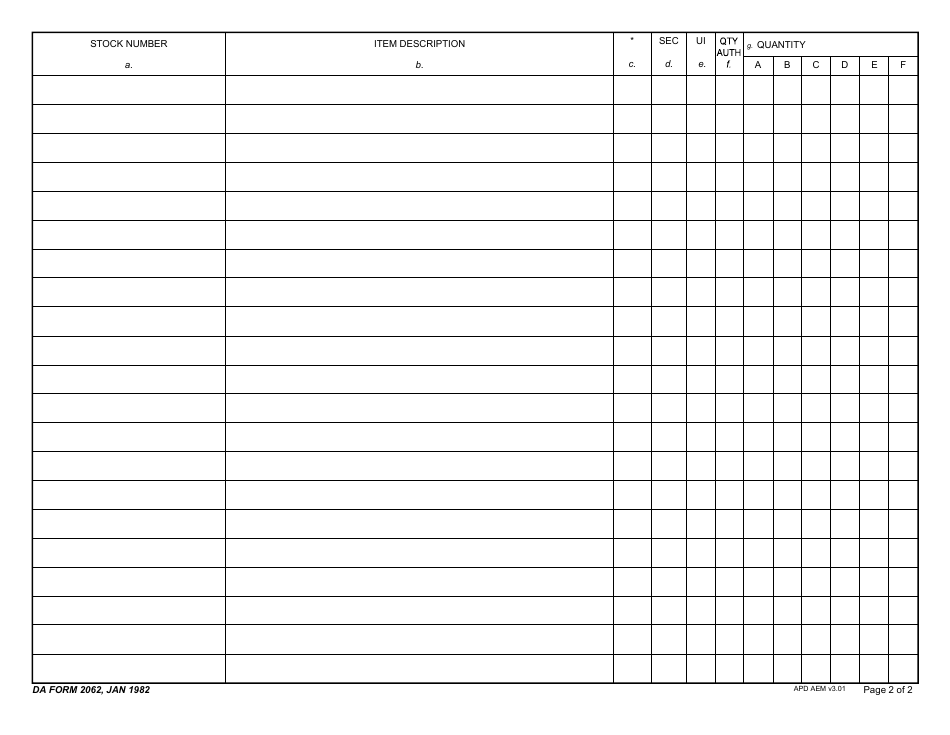 DA Form 2062 Hand Receipt / Annex Number, Page 2