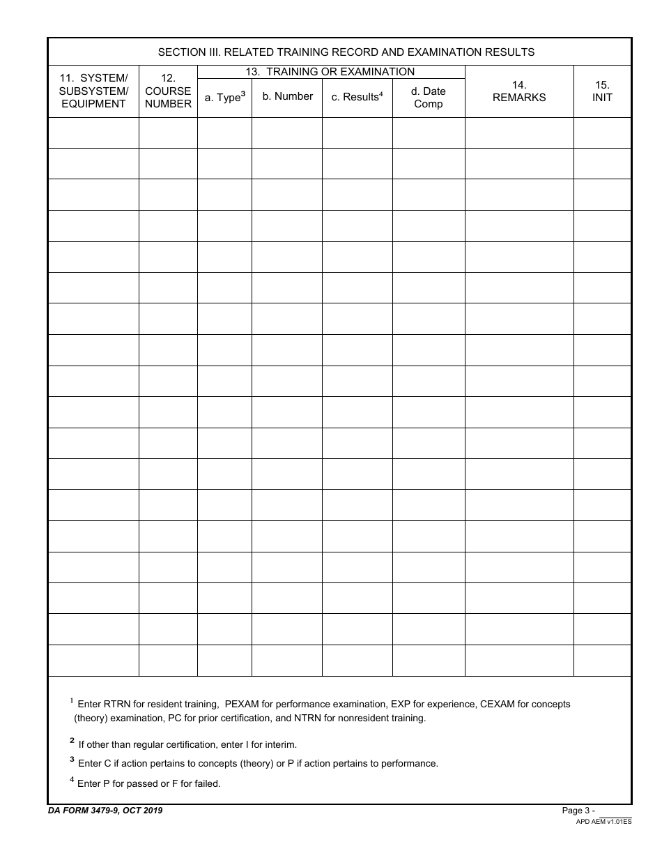 DA Form 4379-9 Atc Maintenance Personnel Certification and Related Training Record, Page 3