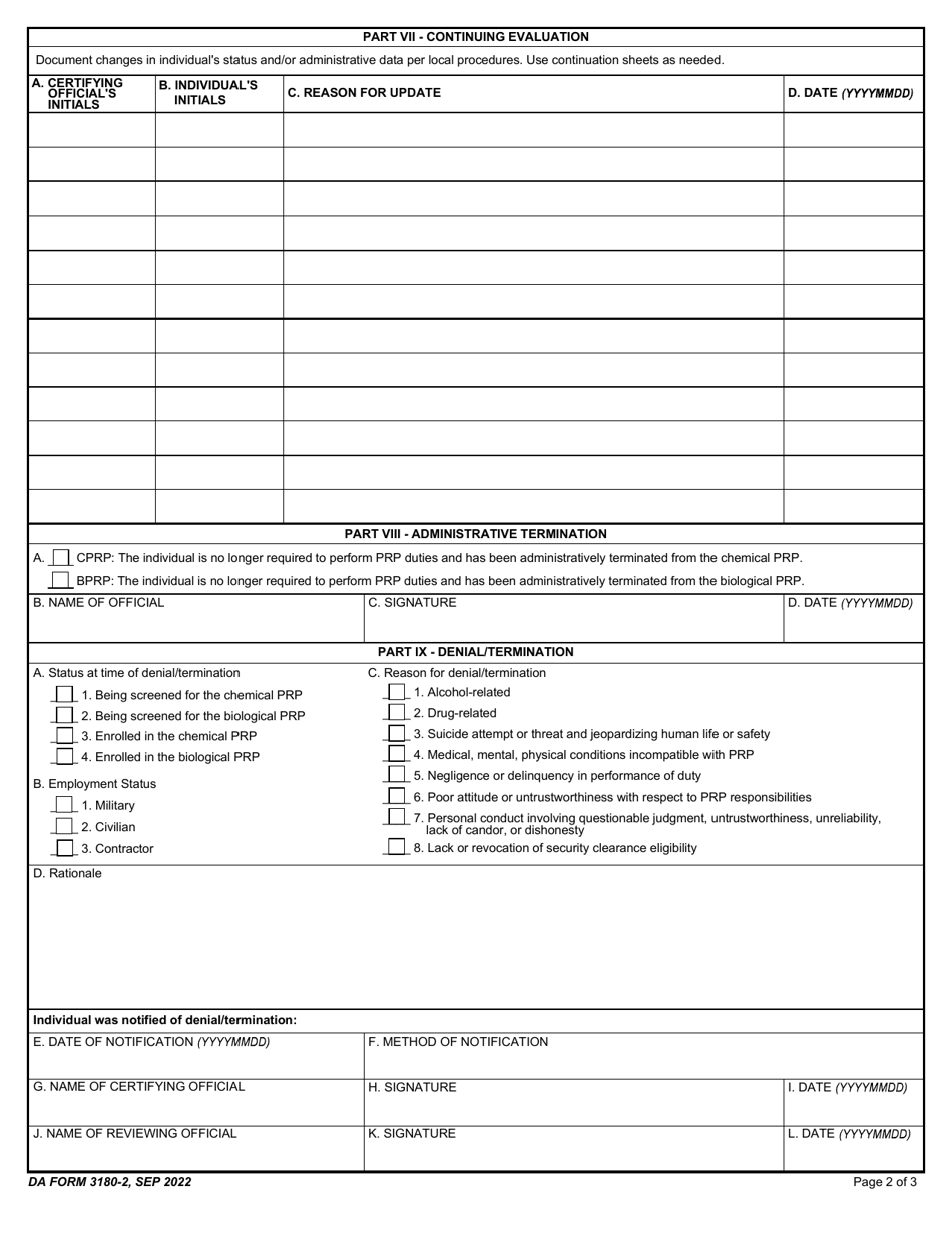 DA Form 3180-2 Download Fillable PDF or Fill Online Chemical and ...