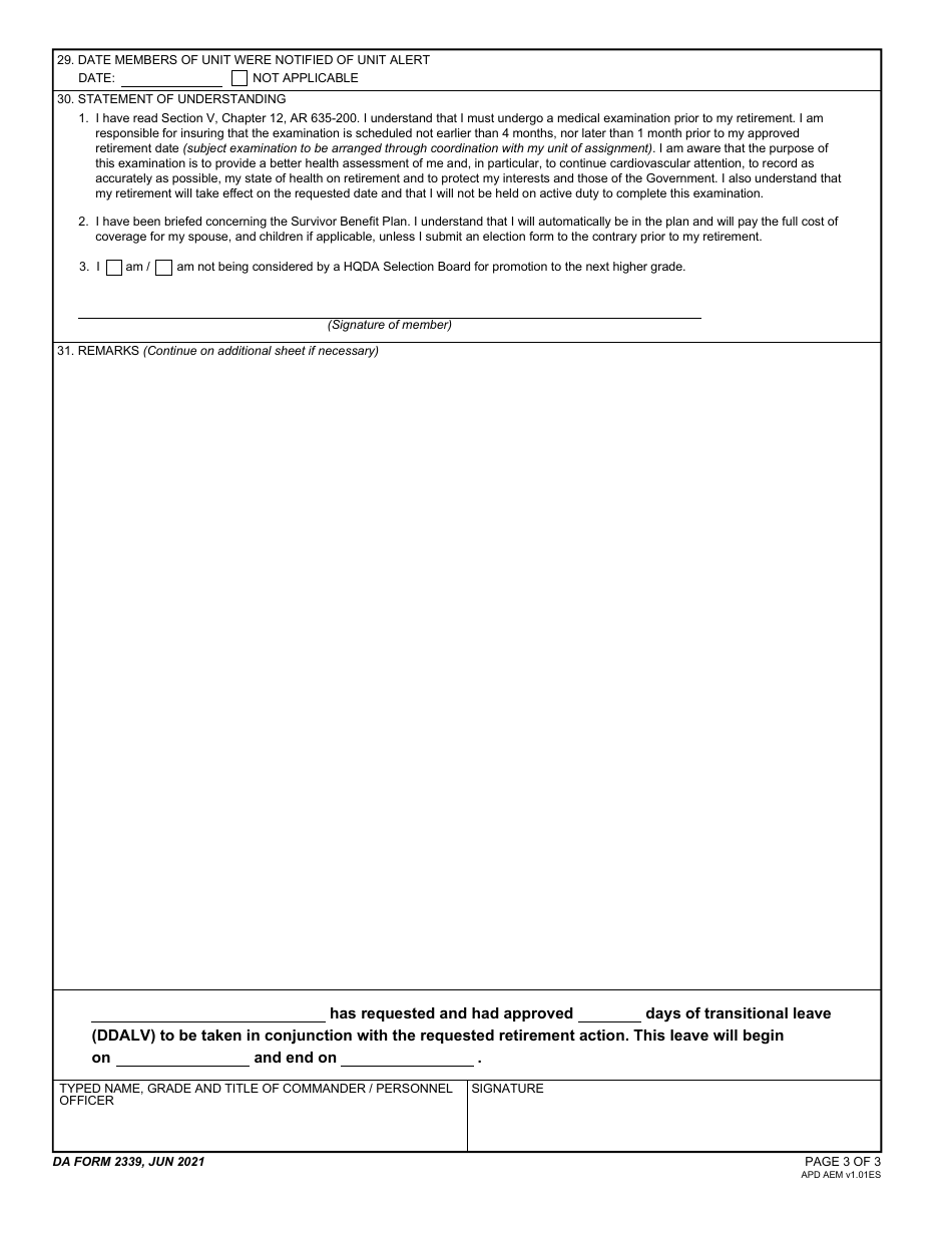 DA Form 2339 Download Fillable PDF or Fill Online Application for ...