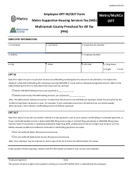 Form METRO/MULTCO OPT Employee Opt in/Out Form - Metro Supportive Housing Services Tax (Shs) - Multnomah County Preschool for All Tax (Pfa) - Oregon