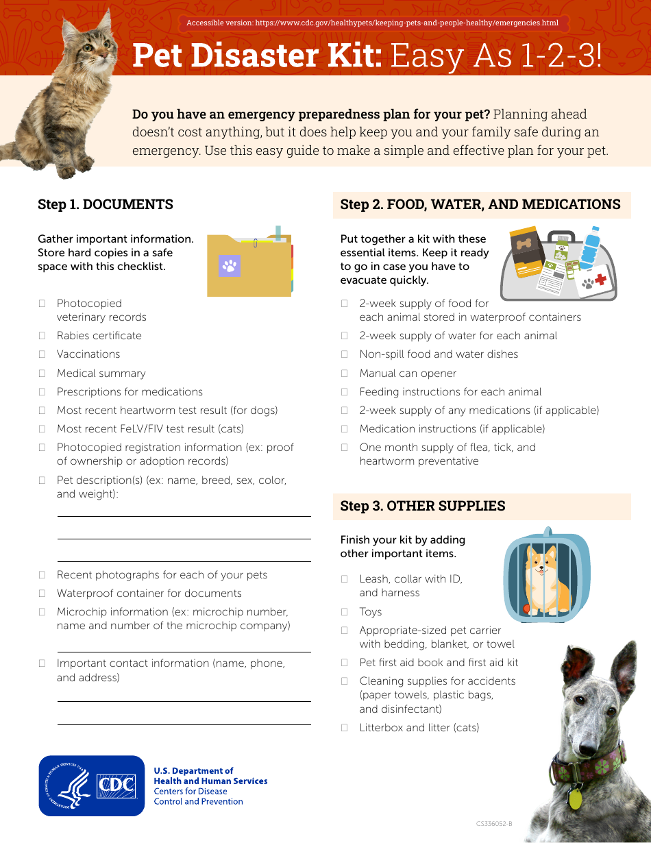 Form CS336052-B Pet Disaster Kit Checklist, Page 1