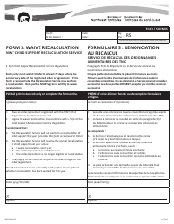 Form 3 (NWT9360) Waive Recalculation - Nwt Child Support Recalculation Service - Northwest Territories, Canada (English/French)