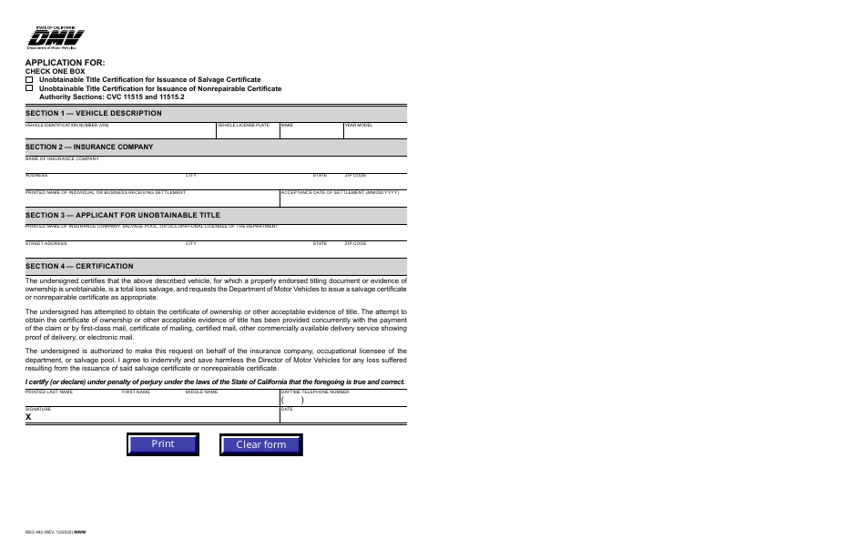 Form REG492 Fill Out, Sign Online and Download Fillable PDF