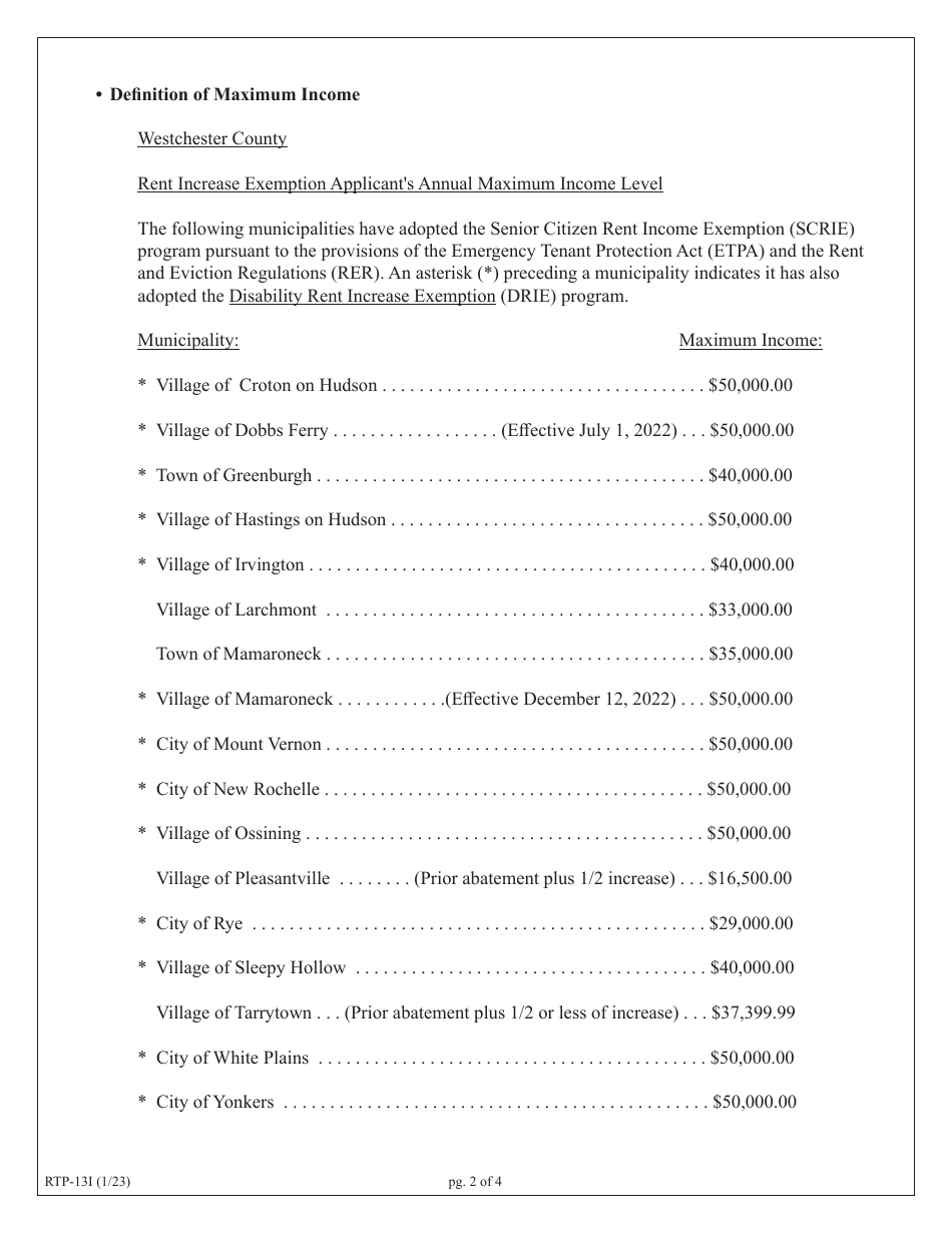 Instructions for Form RTP-13A Application for Senior Citizen or Disability Rent Increase Exemption - New York, Page 2