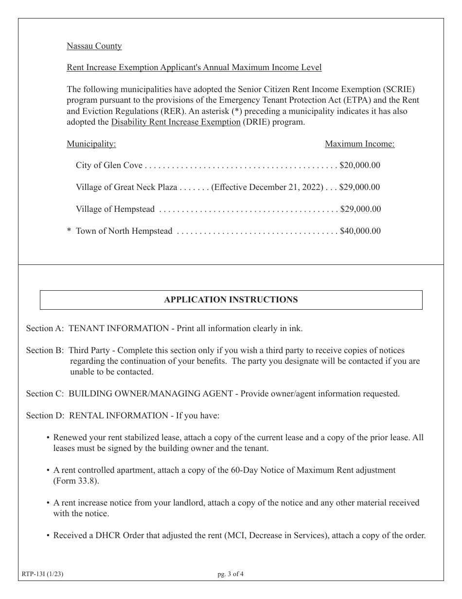 Instructions for Form RTP-13A Application for Senior Citizen or Disability Rent Increase Exemption - New York, Page 3