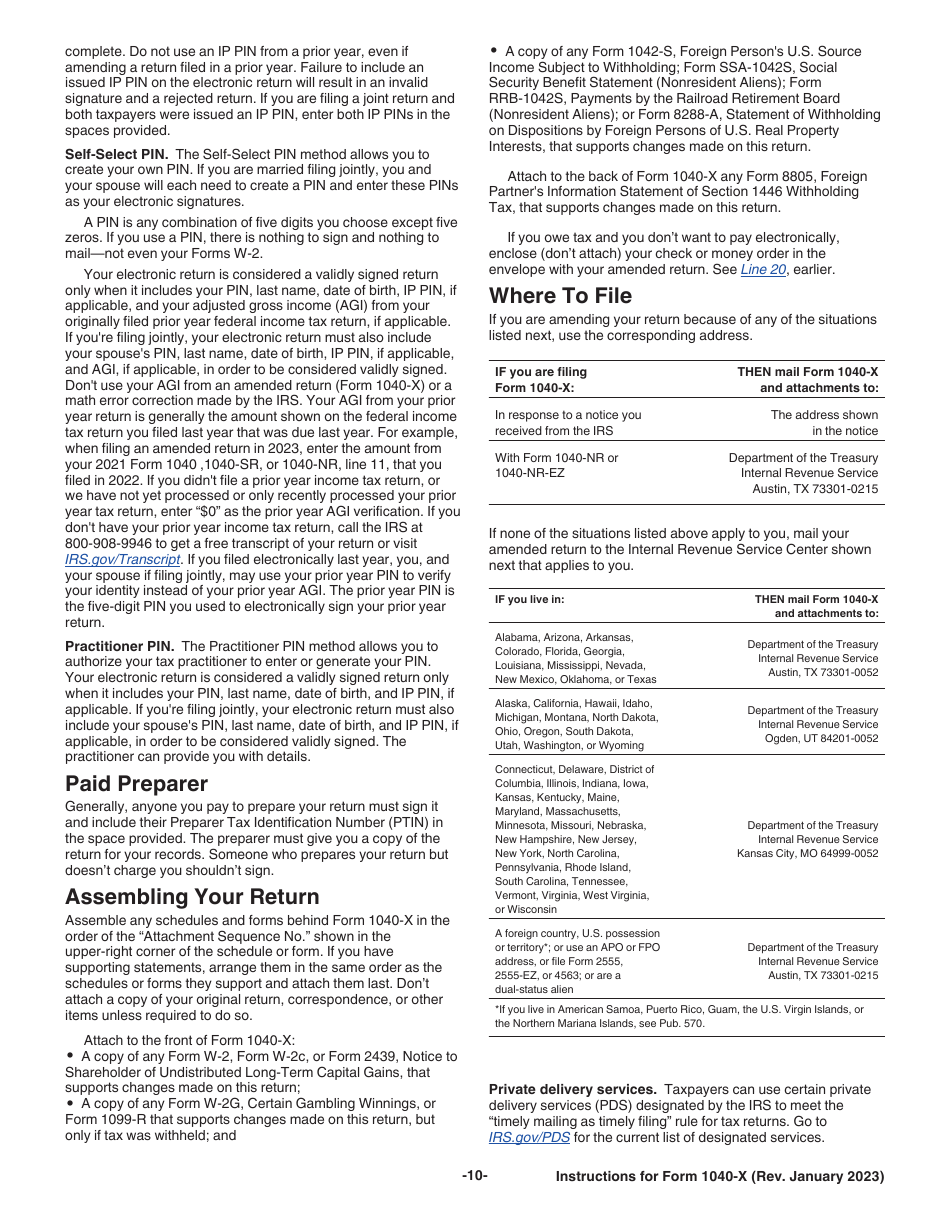 Instructions for IRS Form 1040-X Amended U.S. Individual Income Tax Return, Page 10