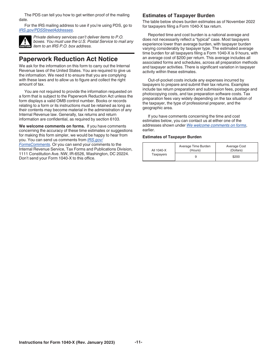 Instructions for IRS Form 1040-X Amended U.S. Individual Income Tax Return, Page 11