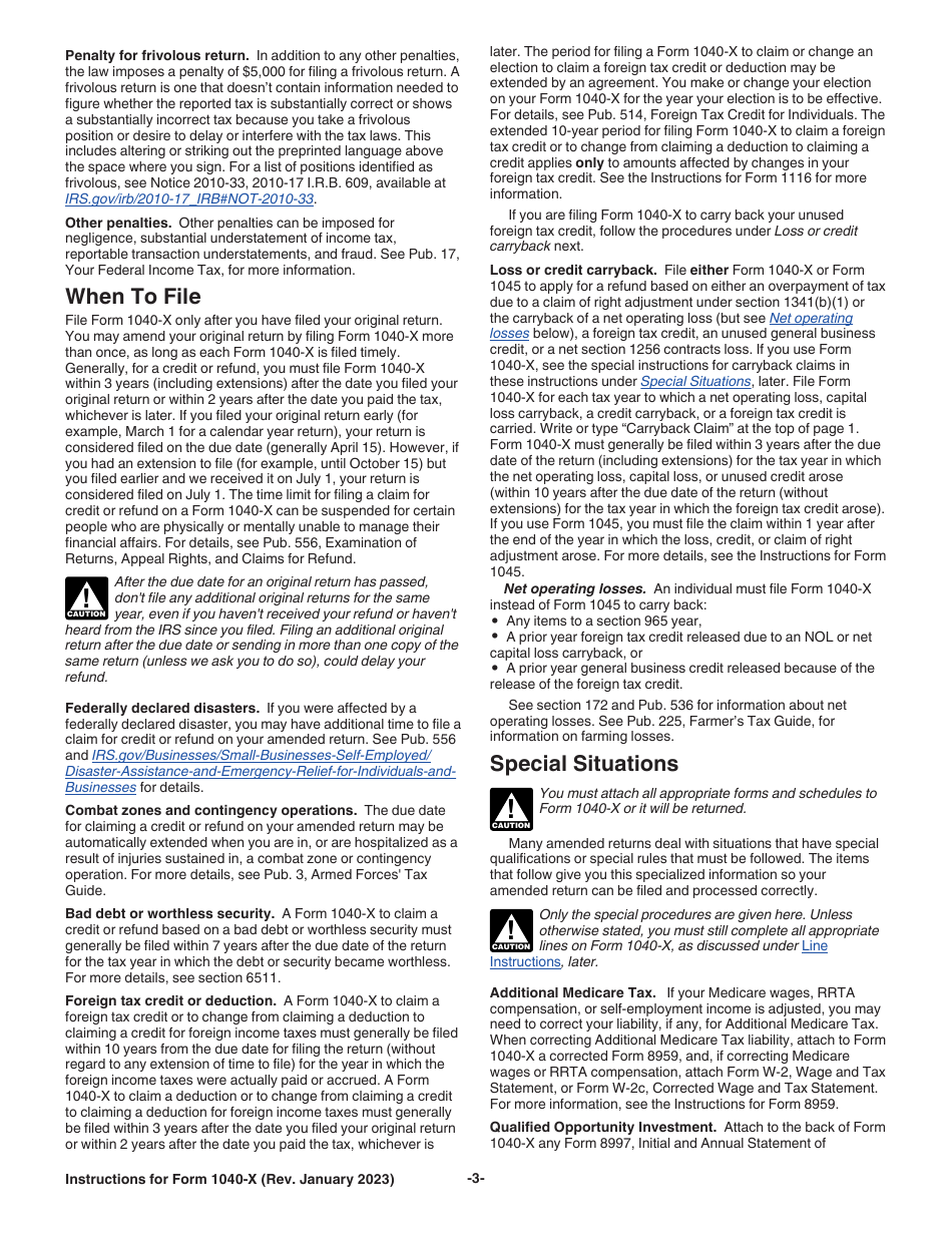 Instructions for IRS Form 1040-X Amended U.S. Individual Income Tax Return, Page 3