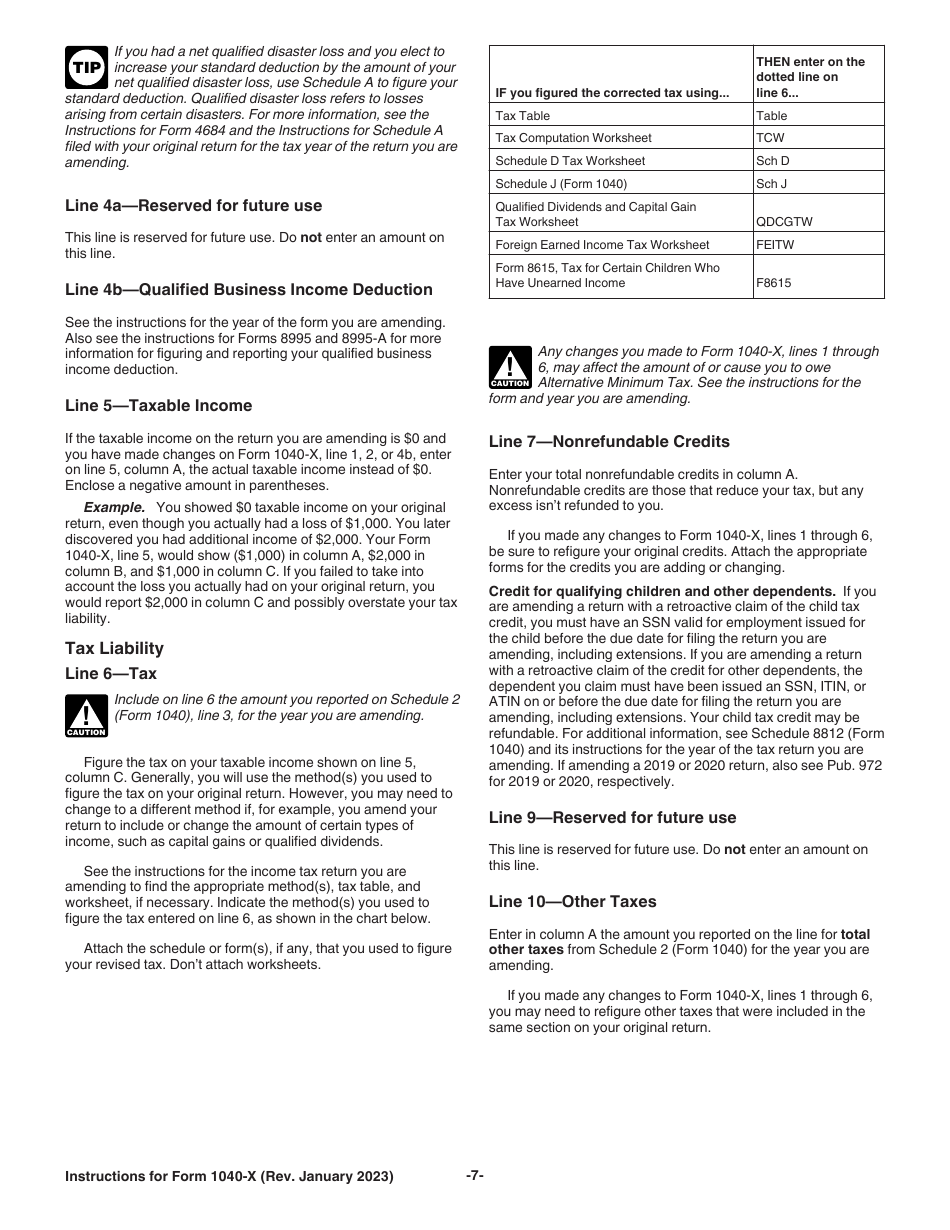 Instructions for IRS Form 1040-X Amended U.S. Individual Income Tax Return, Page 7