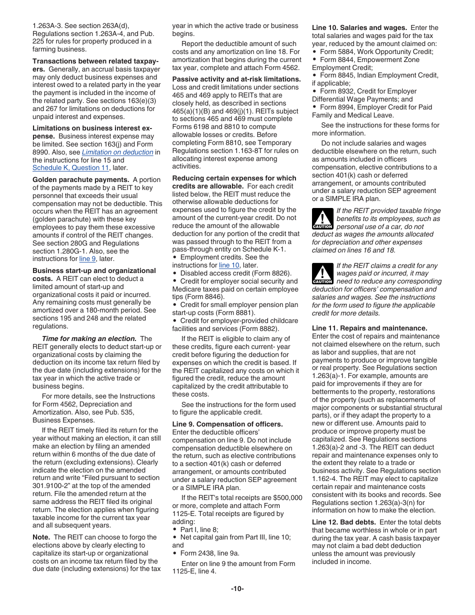 Instructions for IRS Form 1120-REIT U.S. Income Tax Return for Real Estate Investment Trusts, Page 10