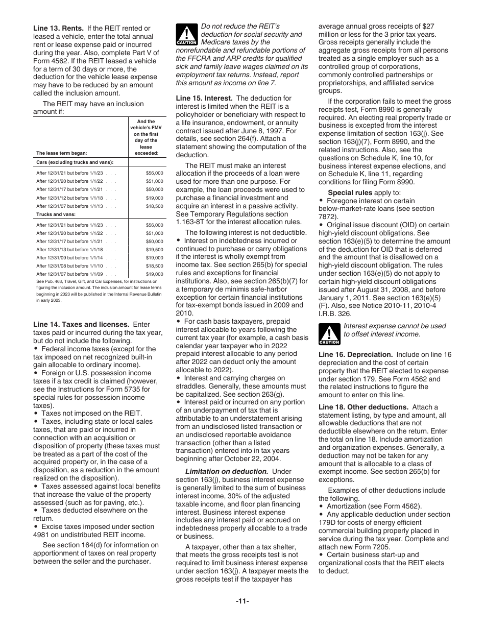 Instructions for IRS Form 1120-REIT U.S. Income Tax Return for Real Estate Investment Trusts, Page 11