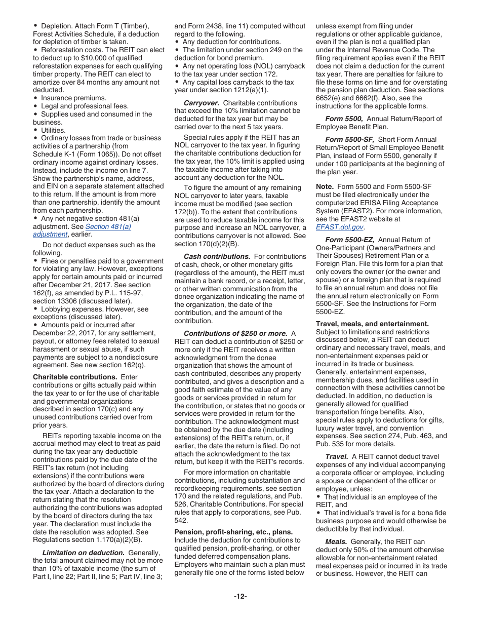 Instructions for IRS Form 1120-REIT U.S. Income Tax Return for Real Estate Investment Trusts, Page 12