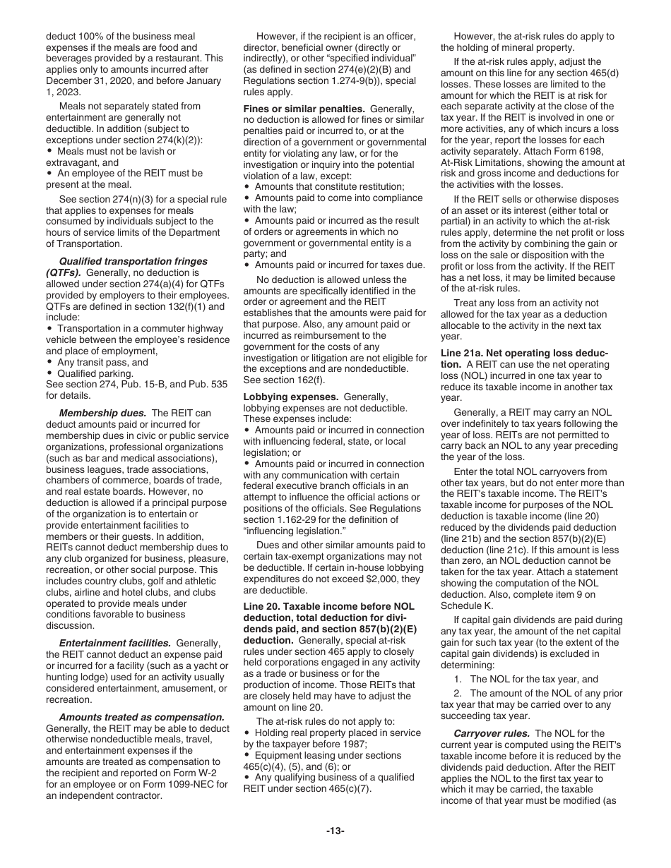 Instructions for IRS Form 1120-REIT U.S. Income Tax Return for Real Estate Investment Trusts, Page 13
