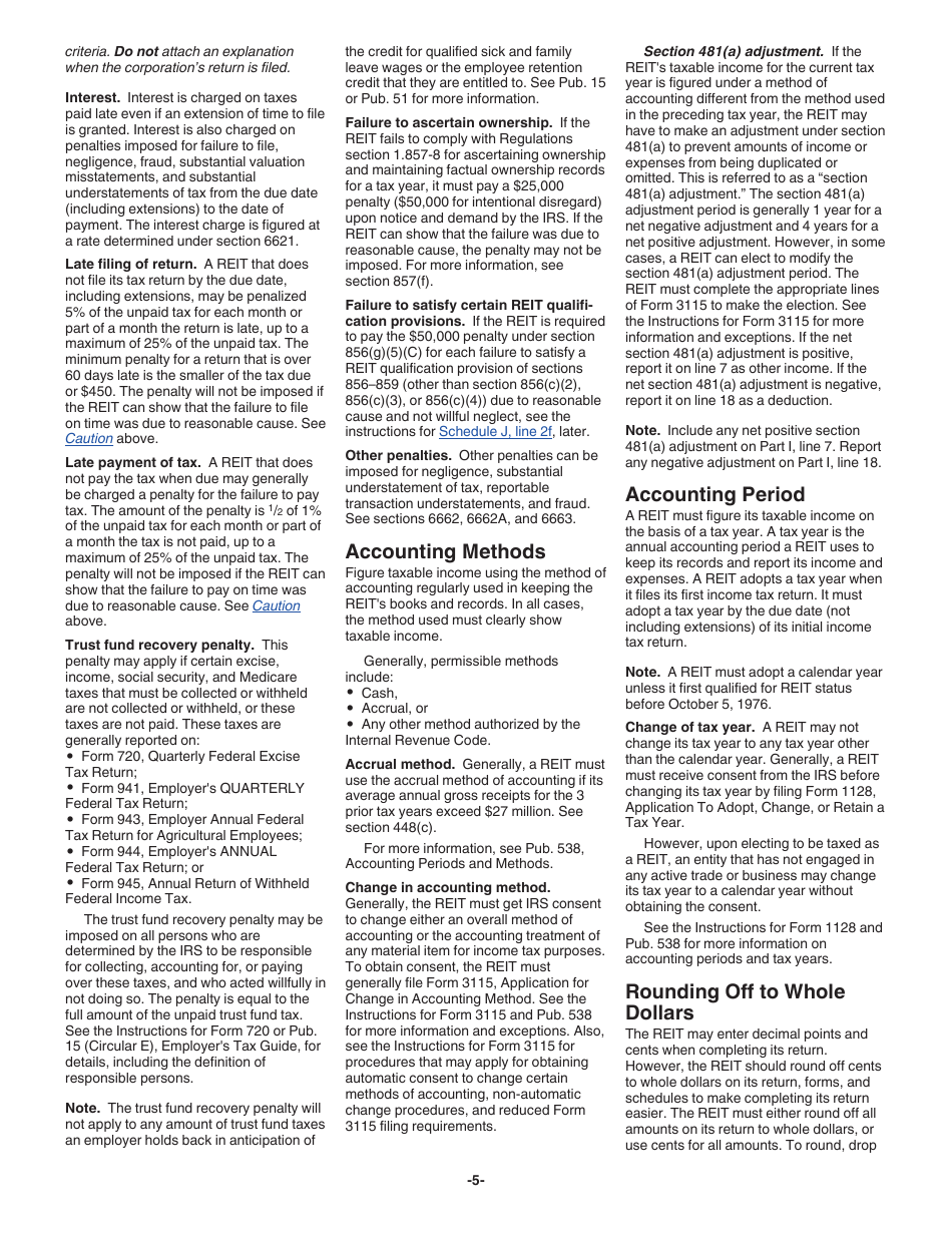 Instructions for IRS Form 1120-REIT U.S. Income Tax Return for Real Estate Investment Trusts, Page 5