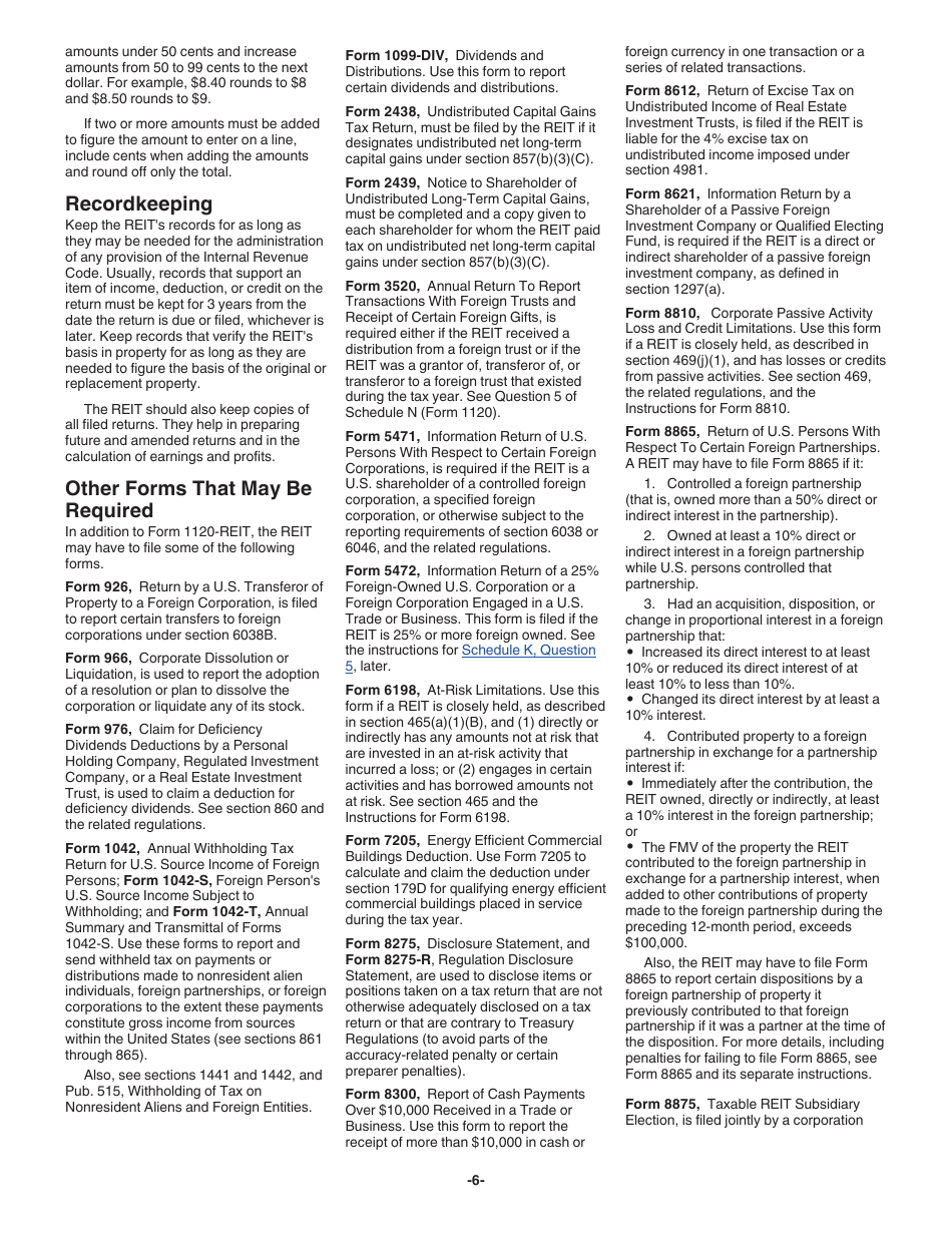 Instructions for IRS Form 1120-REIT U.S. Income Tax Return for Real Estate Investment Trusts, Page 6