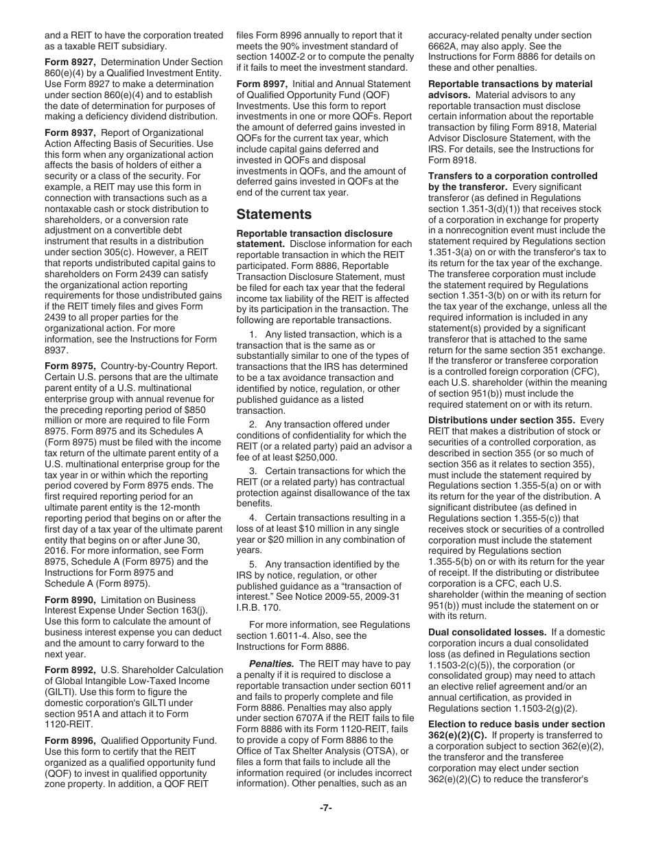 Instructions for IRS Form 1120-REIT U.S. Income Tax Return for Real Estate Investment Trusts, Page 7