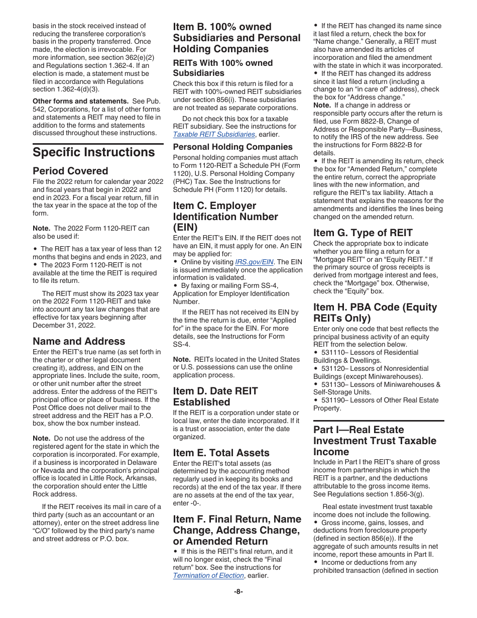 Instructions for IRS Form 1120-REIT U.S. Income Tax Return for Real Estate Investment Trusts, Page 8