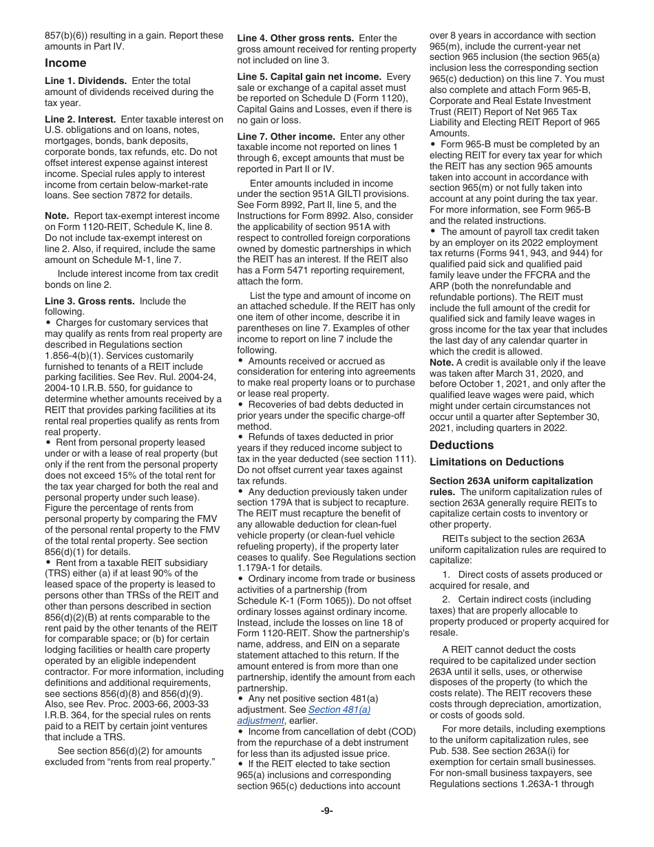 Instructions for IRS Form 1120-REIT U.S. Income Tax Return for Real Estate Investment Trusts, Page 9