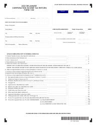 Form 1100 Delaware Corporation Income Tax Return - Delaware