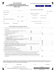 Document preview: Form 1100S Delaware S Corporation Reconciliation and Shareholders Information Return - Delaware, 2022