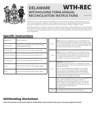 Document preview: Instructions for Form WTH-REC Annual Reconciliation of Delaware Income Tax Withheld - Delaware