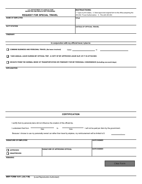 MRP Form 10-R  Printable Pdf