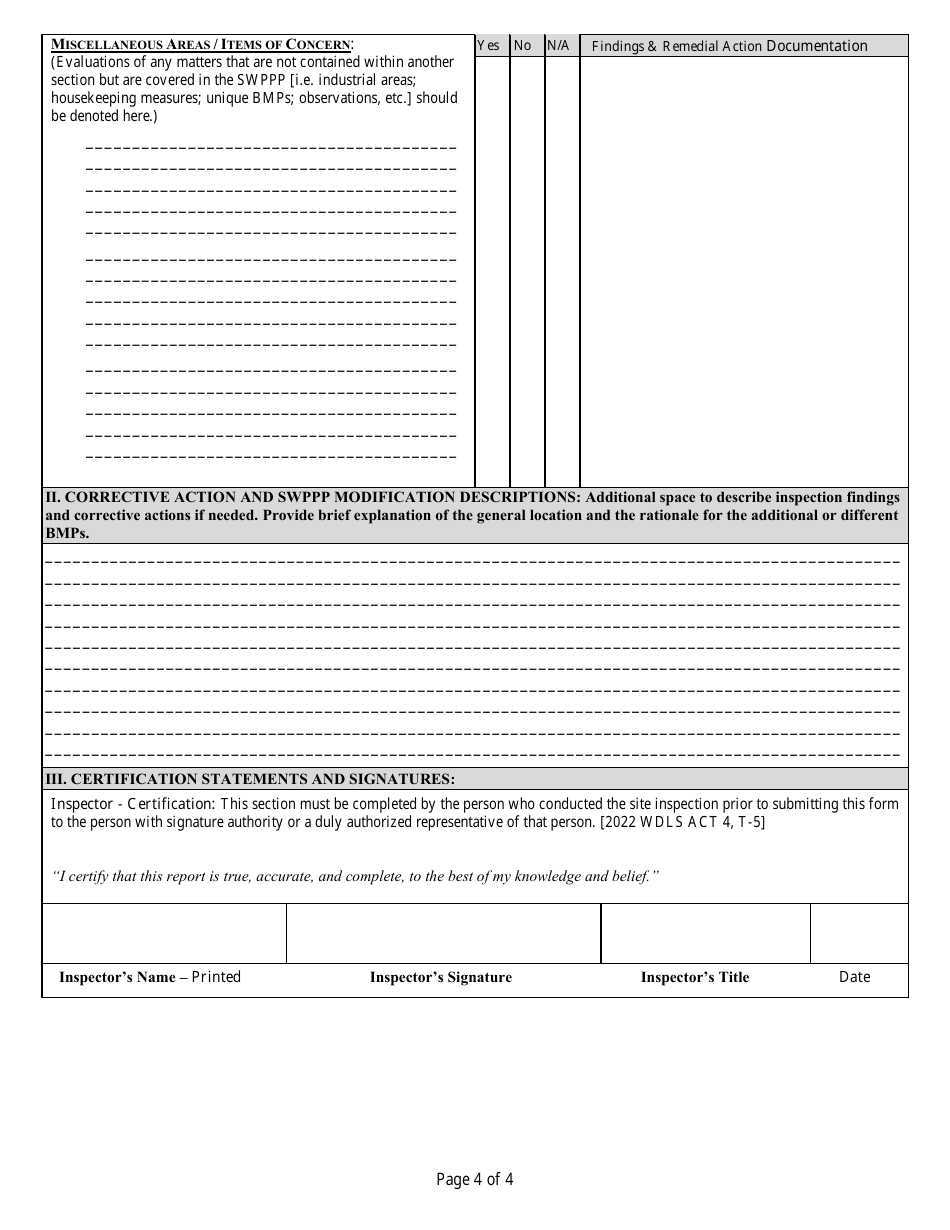 Wet Deck Log Spray General Permit Coverage Number Monthly Inspection / Visual Evaluation Report - Mississippi, Page 4