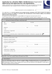 Form SRG1749 Application for a Brazilian Rbac 145 Maintenance Organisation Approval by Caa Approved Part 145 Organisations - United Kingdom