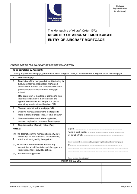 Form CA1577  Printable Pdf