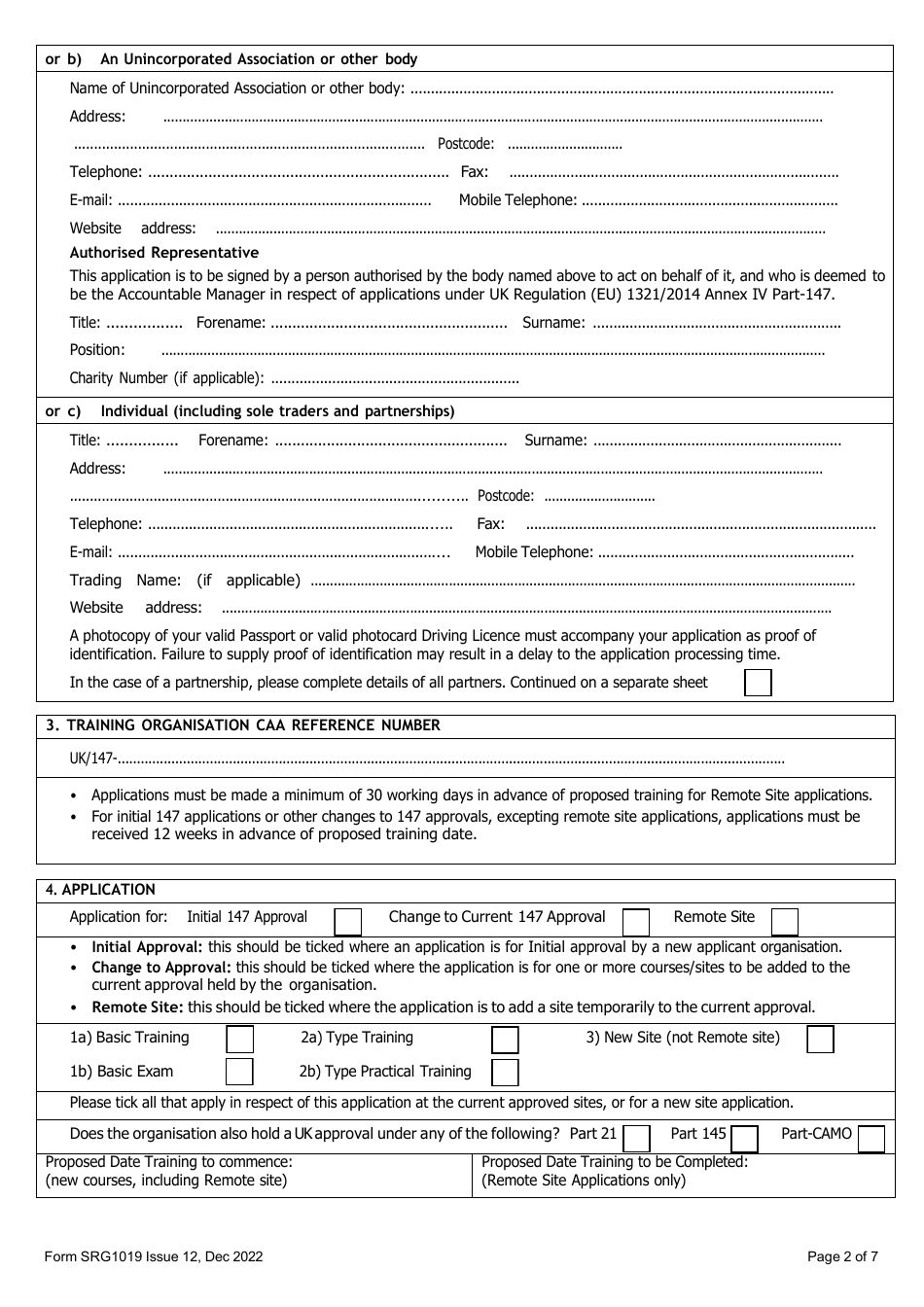 Form SRG1019 Application for Initial Approval, Change to Approval or Remote Site Approval Under Ec Regulation 1321 / 2014 Annex IV Part-147 - United Kingdom, Page 2