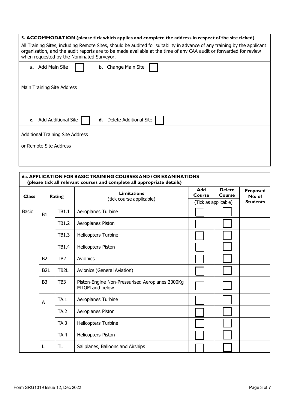 Form SRG1019 Application for Initial Approval, Change to Approval or Remote Site Approval Under Ec Regulation 1321 / 2014 Annex IV Part-147 - United Kingdom, Page 3
