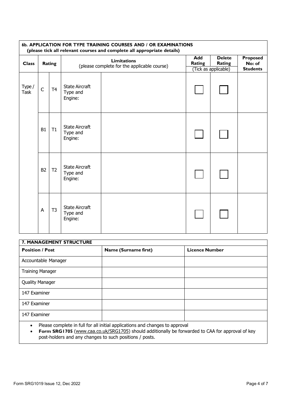Form SRG1019 Application for Initial Approval, Change to Approval or Remote Site Approval Under Ec Regulation 1321 / 2014 Annex IV Part-147 - United Kingdom, Page 4