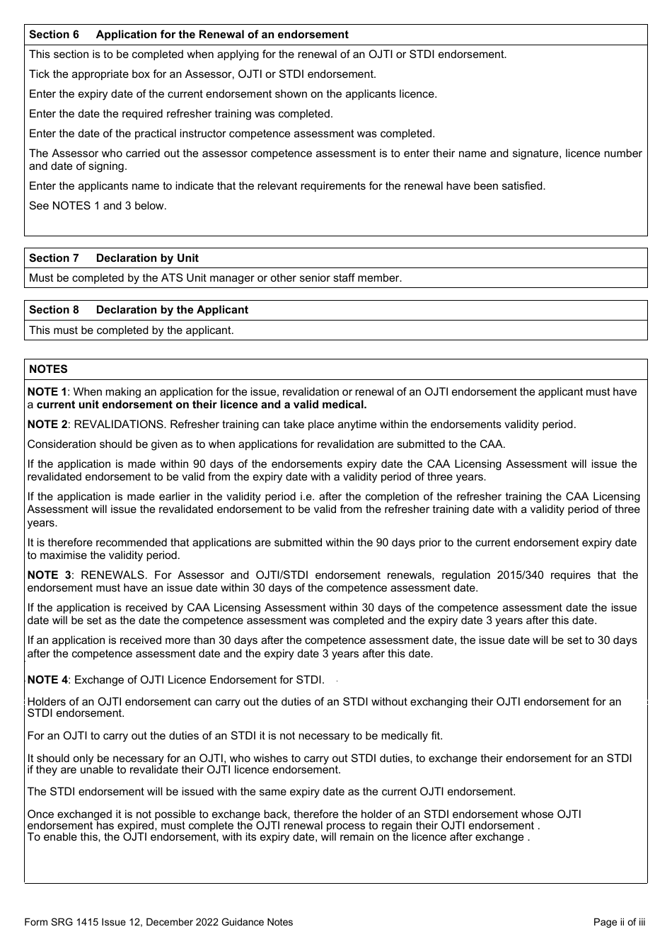 Form SRG1415 Application for the Issue, Revalidation, Renewal of Assessor, Ojti and Stdi Atco Licence Endorsements and Exchange of Ojti for an Stdi Endorsement (UK Regulation (Eu) 2015 / 340) - United Kingdom, Page 4